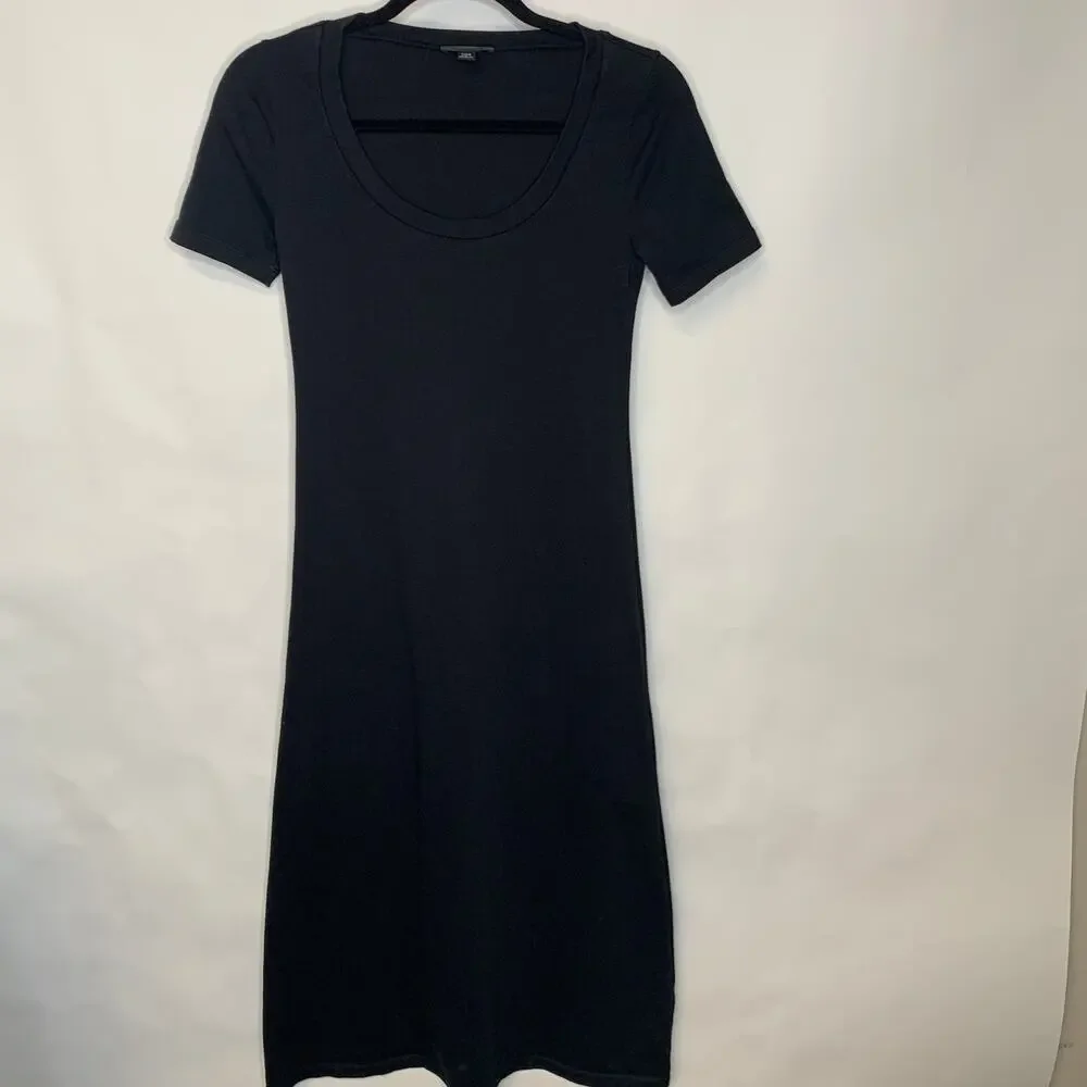 J Crew Black Short Sleeve Midi Dress Sz XXS